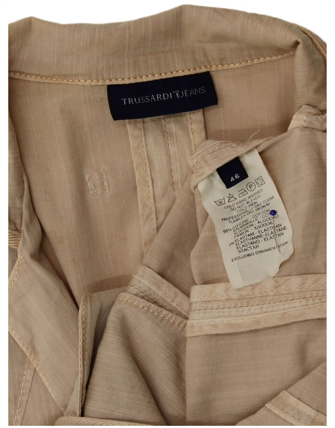 Trussardi γυναικείο σακάκι 2 κουμπιών IT 46 μεγάλο μπεζ βαμβακερό