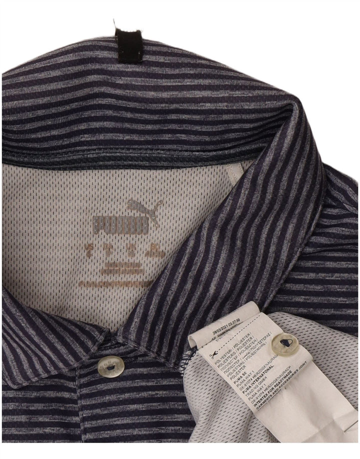 PUMA Mens Polo Shirt Medium Navy Blue Pinstripe Polyester