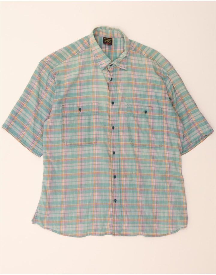 IVY OXFORD Mens Short Sleeve Shirt Medium Green Check Cotton Vintage Ivy Oxford and Second-Hand Ivy Oxford from Messina Hembry 