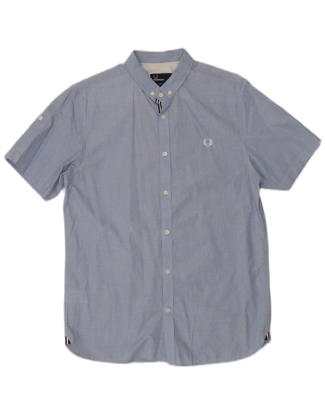 Fred Perry Ανδρικό κοντομάνικο πουκάμισο με λεπτή εφαρμογή, μεσαίο μπλε βαμβακερό