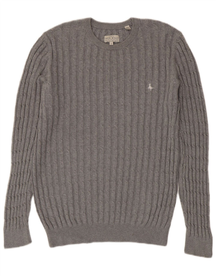 Jack Wills Ανδρικό πουλόβερ με λαιμόκοψη μεσαίου γκρι βαμβακερό