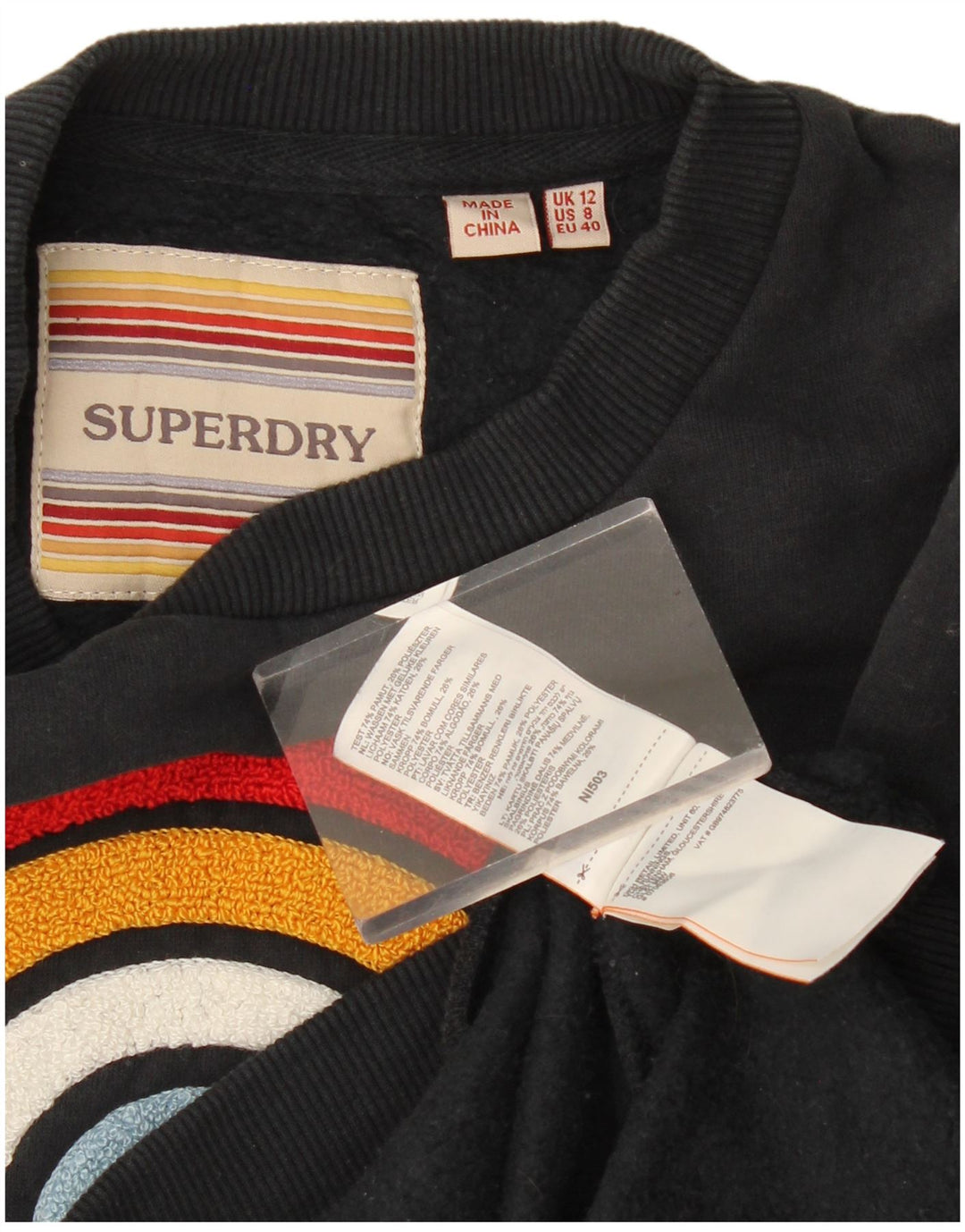 Superdry Γυναικείο Φούτερ με γραφικό μεγάλο μέγεθος Jumper UK 12 Medium Black