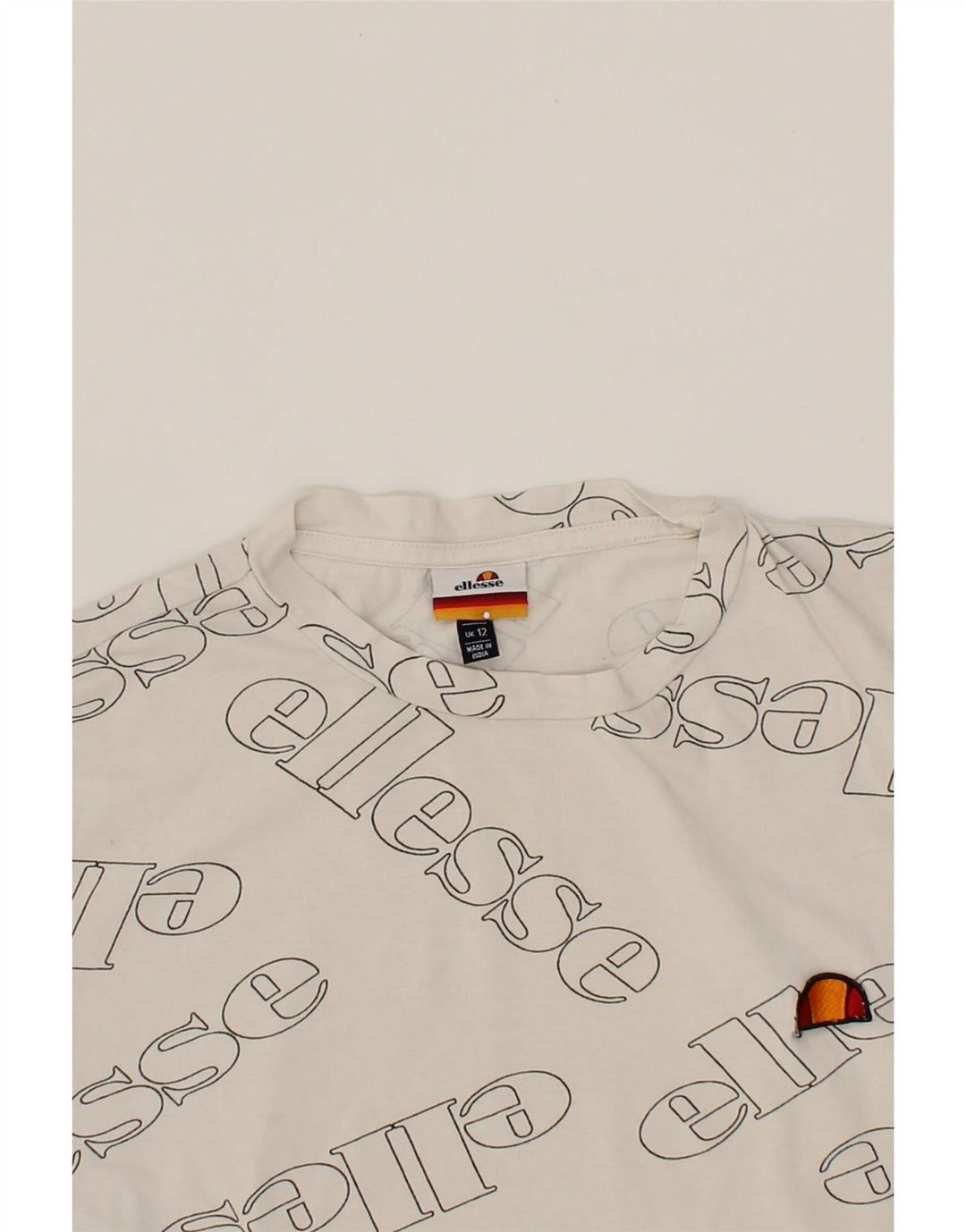 ELLESSE Womens Graphic T-Shirt Top UK 12 Medium  White Cotton Vintage Ellesse and Second-Hand Ellesse from Messina Hembry 