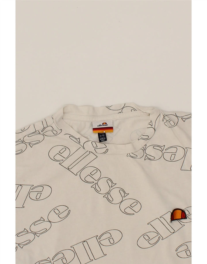 ELLESSE Womens Graphic T-Shirt Top UK 12 Medium  White Cotton Vintage Ellesse and Second-Hand Ellesse from Messina Hembry 