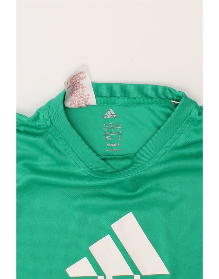 ADIDAS Boys Climalite Graphic T-Shirt Top 7-8 Years Green Polyester Vintage Adidas and Second-Hand Adidas from Messina Hembry 