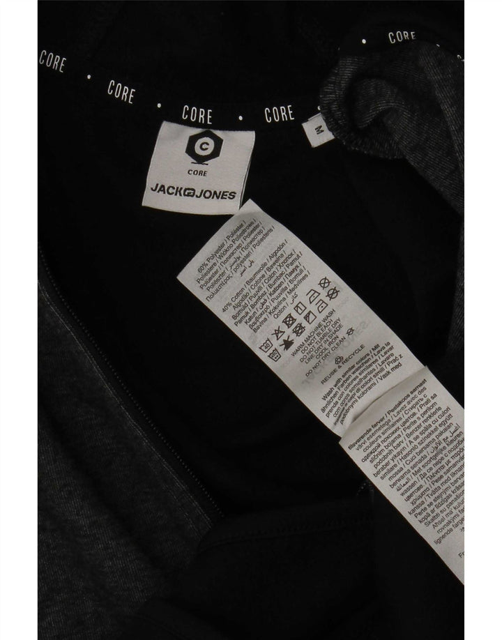 Ανδρικό πουλόβερ Jack & Jones με φερμουάρ με κουκούλα μεσαίου μαύρου πολυεστέρα