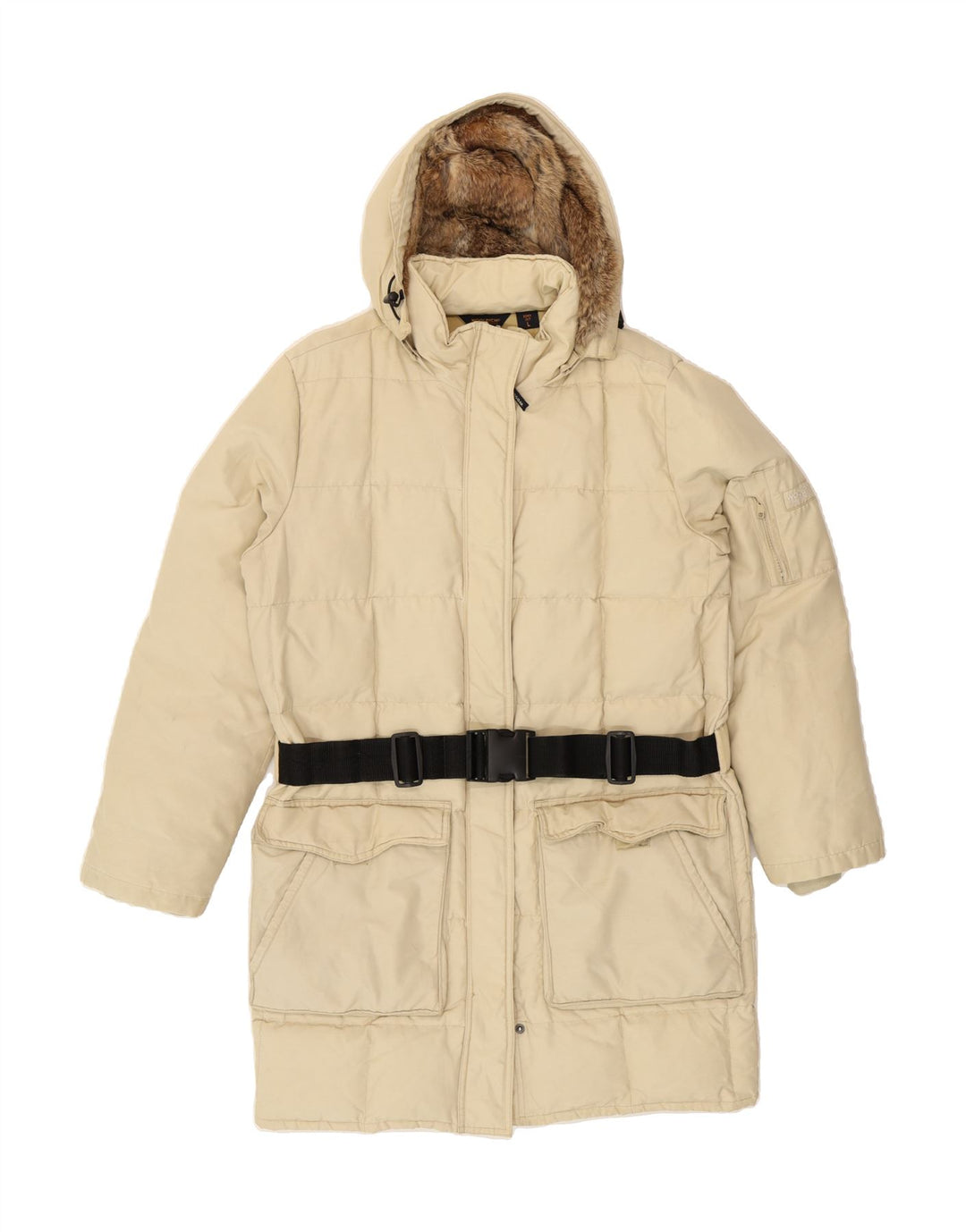 WOOLRICH Womens Hooded Padded Coat UK 16 Large Beige Nylon Vintage Woolrich and Second-Hand Woolrich from Messina Hembry 