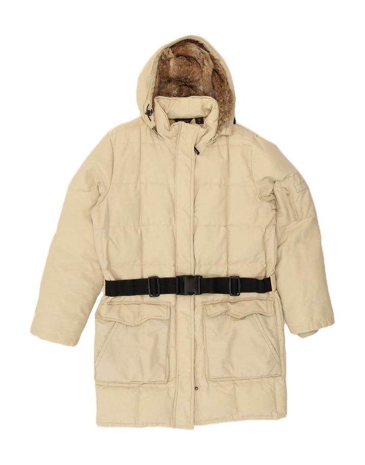WOOLRICH Womens Hooded Padded Coat UK 16 Large Beige Nylon Vintage Woolrich and Second-Hand Woolrich from Messina Hembry 