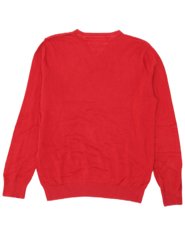Tommy Hilfiger Mens V-Neck Jumper Sweater Small Red Cotton