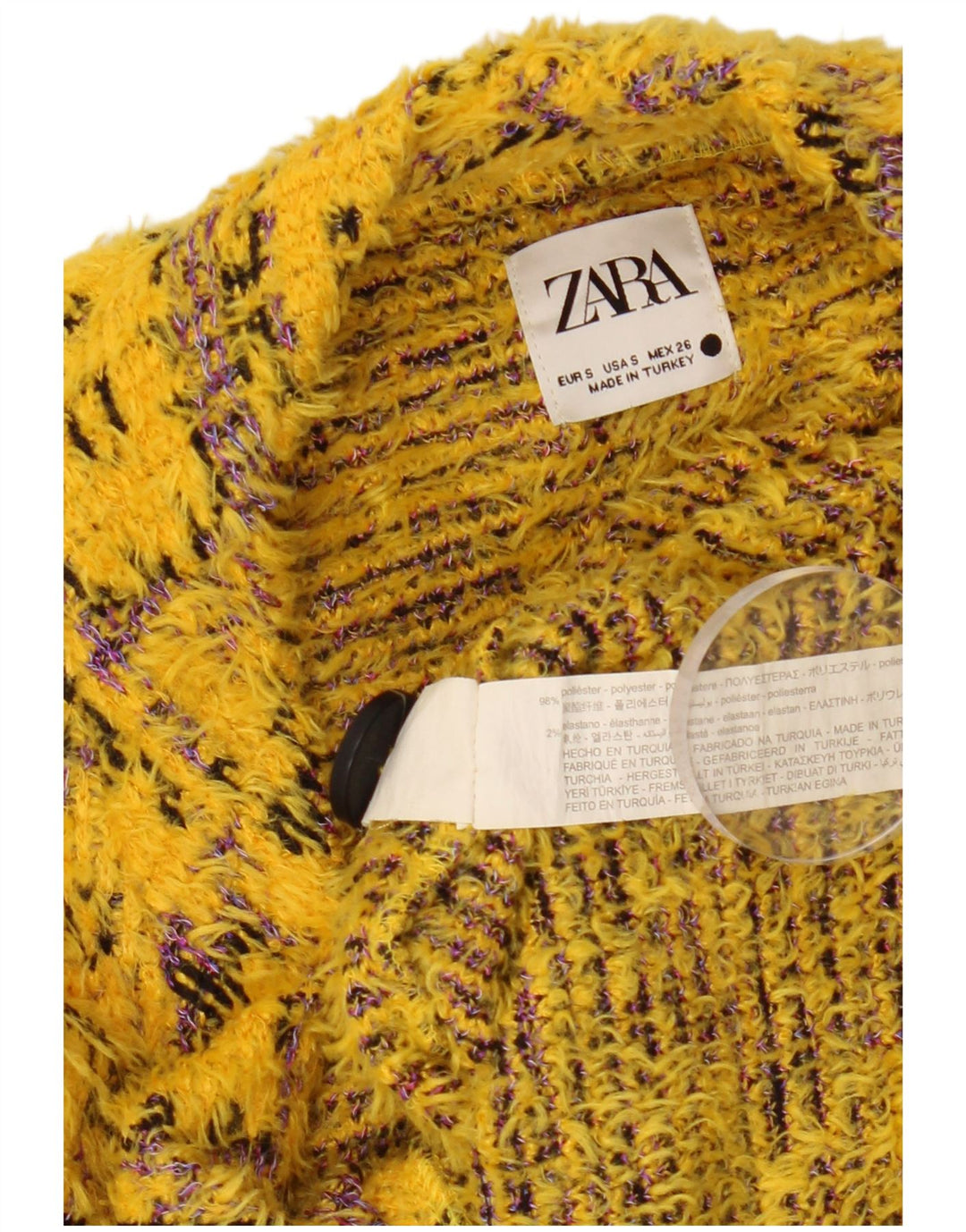 Γυναικείο πουλόβερ ZARA Crop Cardigan UK 10 Small Yellow Geometric