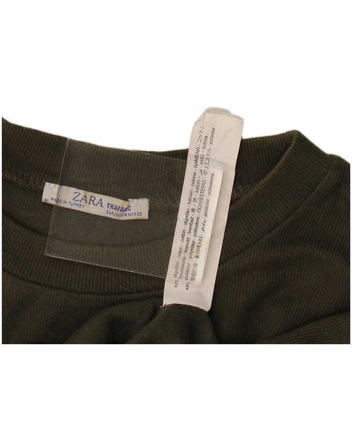 Zara Γυναικείο Crop Oversized τοπ μακρυμάνικο UK 14 μεσαίο χακί βαμβάκι
