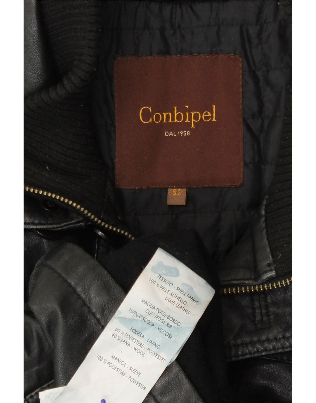 Conbipel Ανδρικό Δερμάτινο Μπουφάν IT 52 XL Μαύρο Δερμάτινο