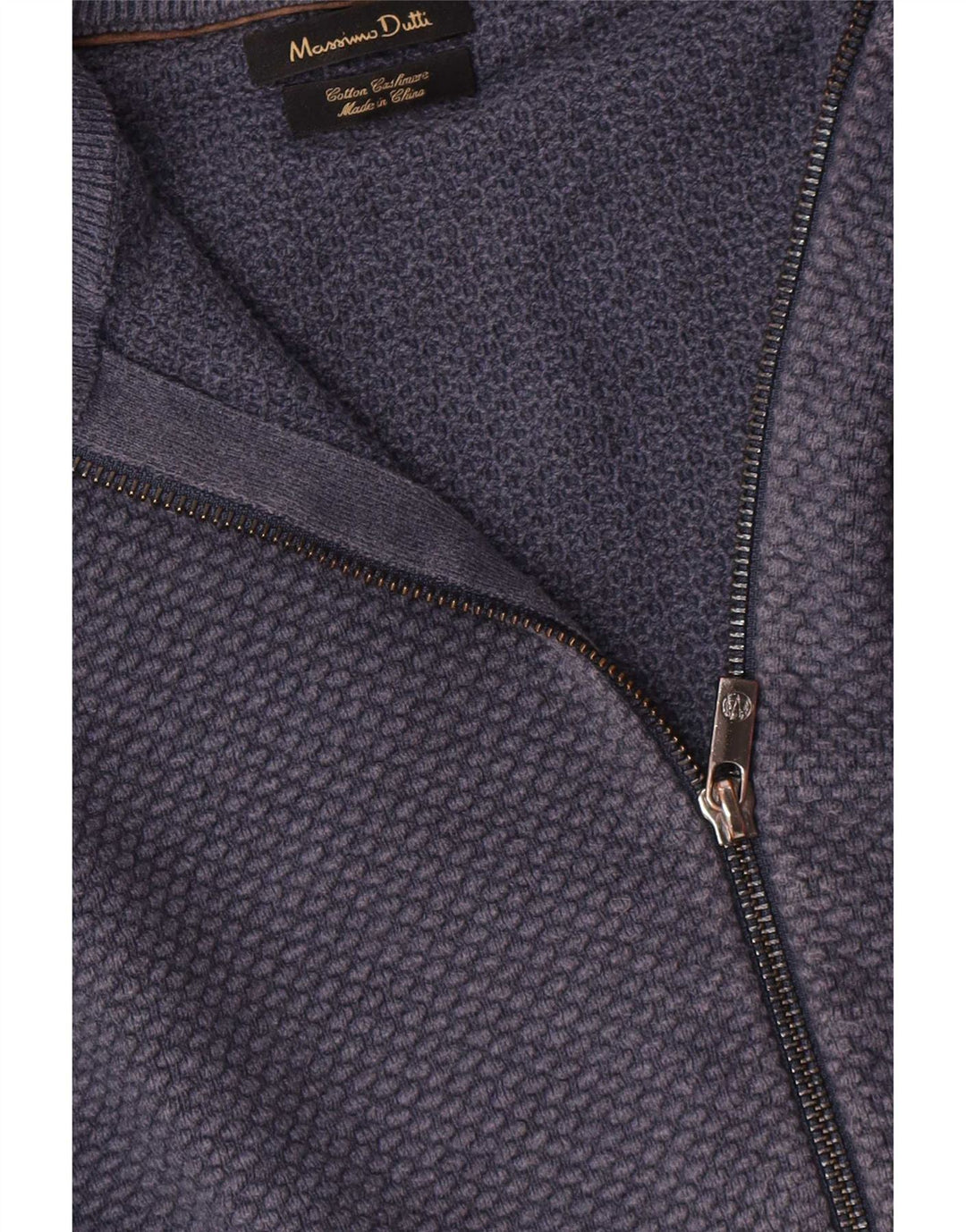 Massimo Dutti Ανδρικό πουλόβερ ζακέτα με πλήρες φερμουάρ Μικρό μπλε ναυτικό βαμβακερό