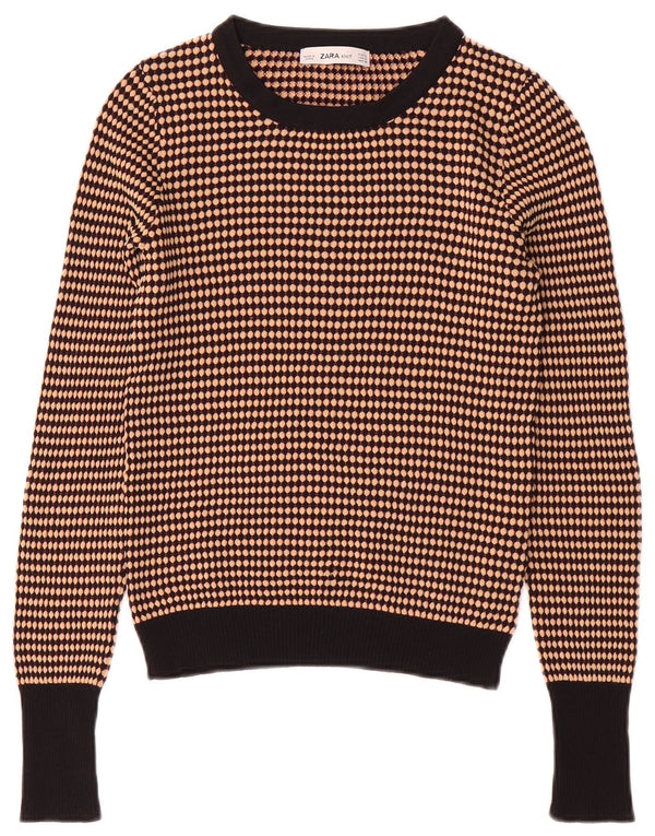 Zara γυναικείο πουλόβερ με λαιμόκοψη Crop UK 12 μεσαίο καφέ ριγέ