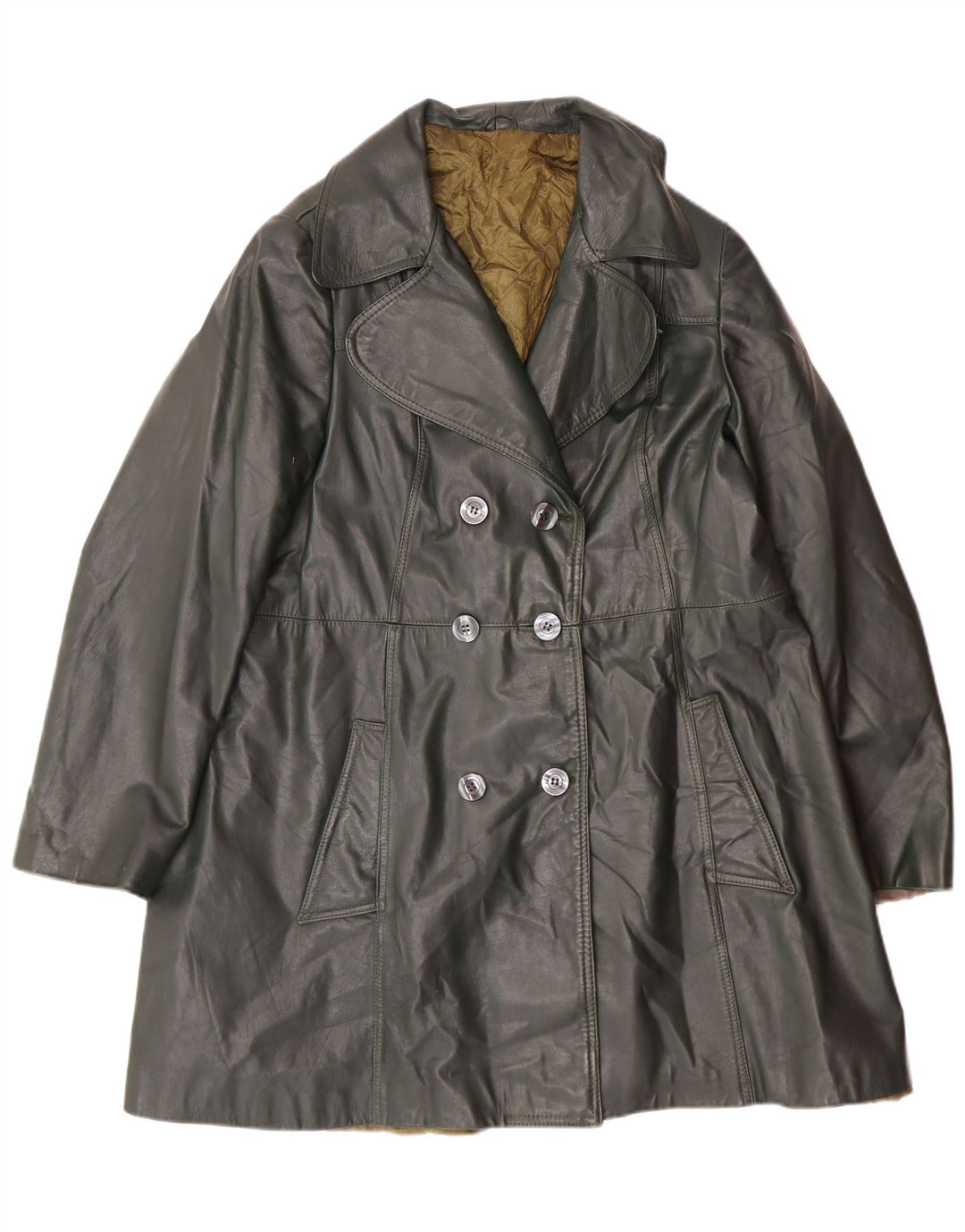 Vintage Γυναικείο Διπλό Δερμάτινο Παλτό UK 18 XL Πράσινο