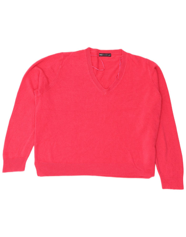 Marks & Spencer Γυναικείο πουλόβερ με λαιμόκοψη UK 24 4XL Ροζ Ακρυλικό