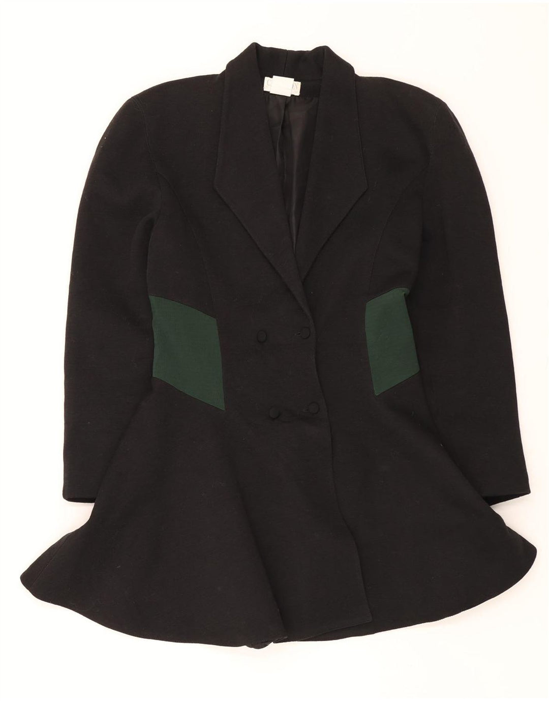 VINTAGE Womens Double Breasted Coat IT 44 Medium Black Colourblock Acrylic Vintage Vintage and Second-Hand Vintage from Messina Hembry 