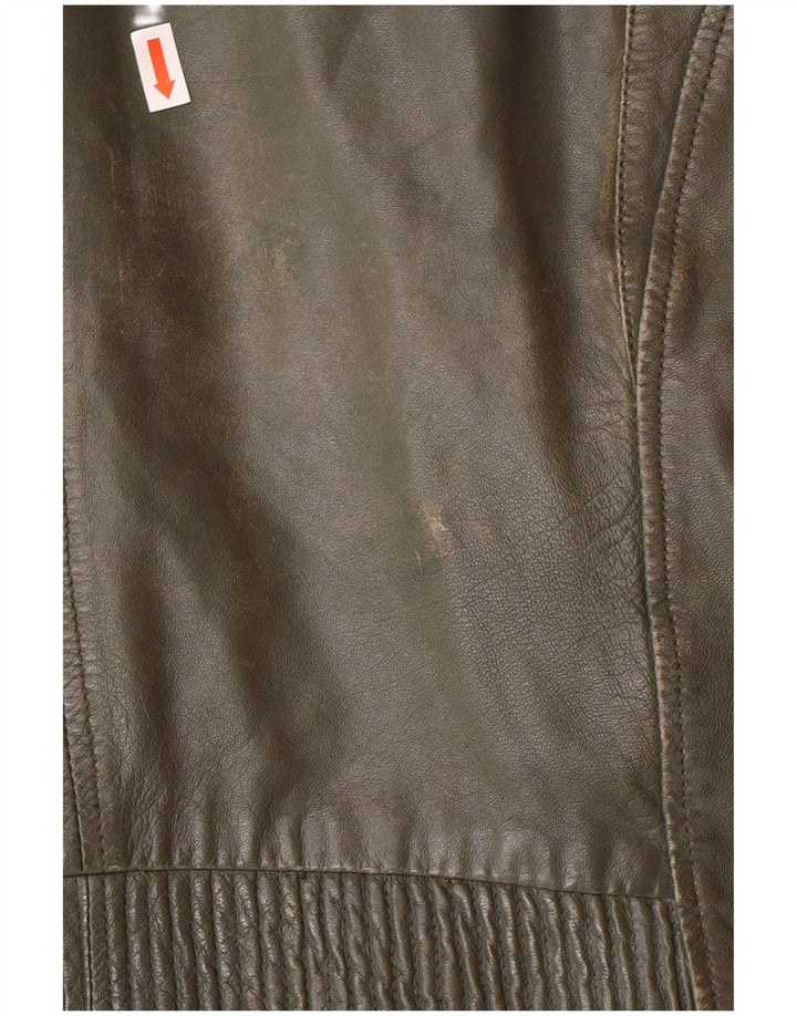 DAVID MOORE Γυναικείο Crop Biker Jacket UK 16 Large Green Colourblock Δερμάτινο