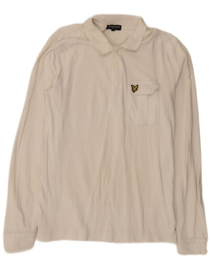 Ανδρικό μακρυμάνικο μπλουζάκι πόλο Lyle & Scott, κανονικό, βαμβακερό σε μεσαίο ανοιχτό λευκό