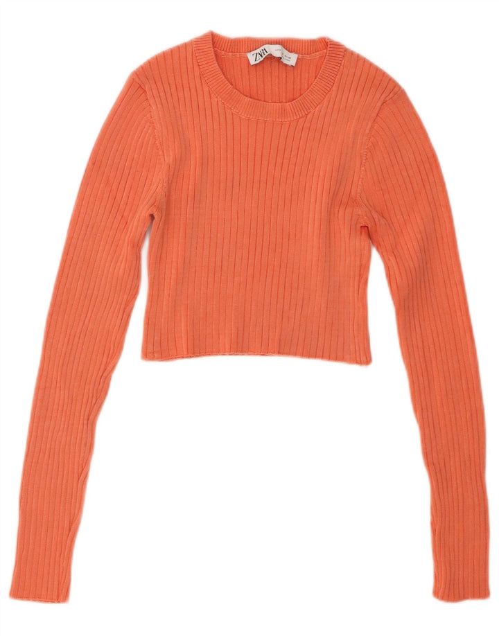 Zara Γυναικείο Crop Top Μακρυμάνικο UK 8 Μικρή Πορτοκαλί Βισκόζη