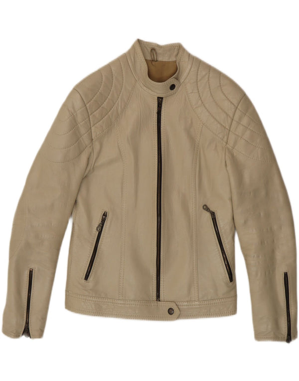 Vintage Γυναικείο Δερμάτινο Μπουφάν Biker UK 8 Small Beige