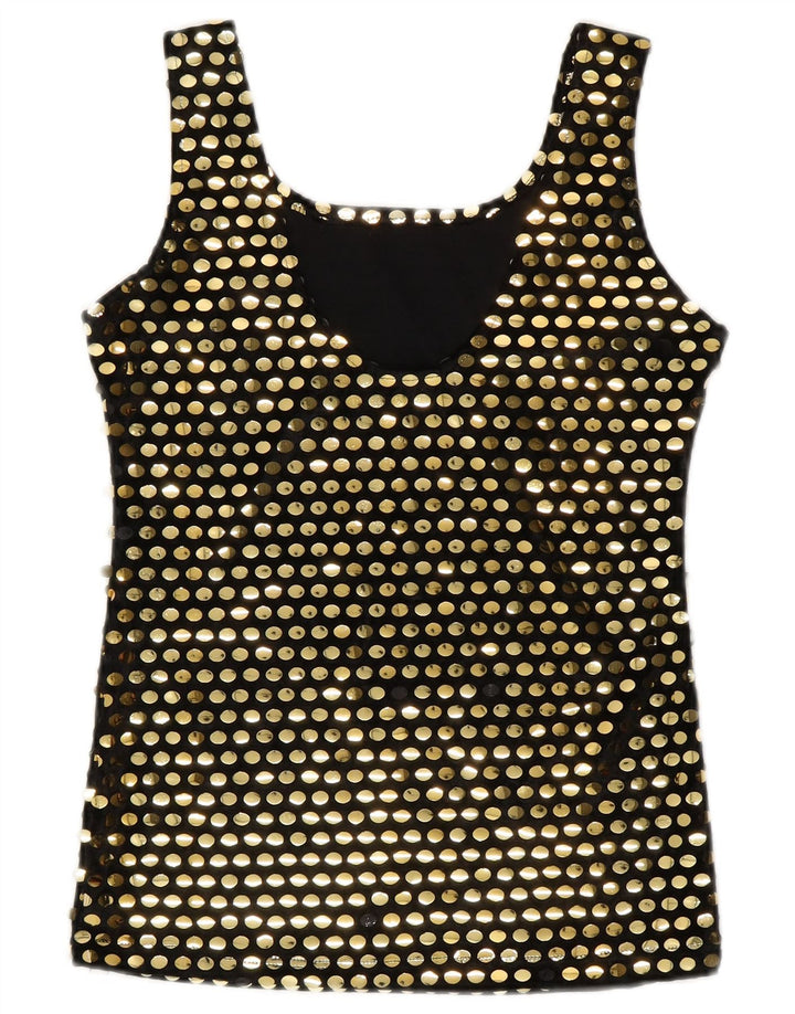 Vintage γυναικεία αμάνικη μπλούζα τοπ UK 10 Small Black Polyester