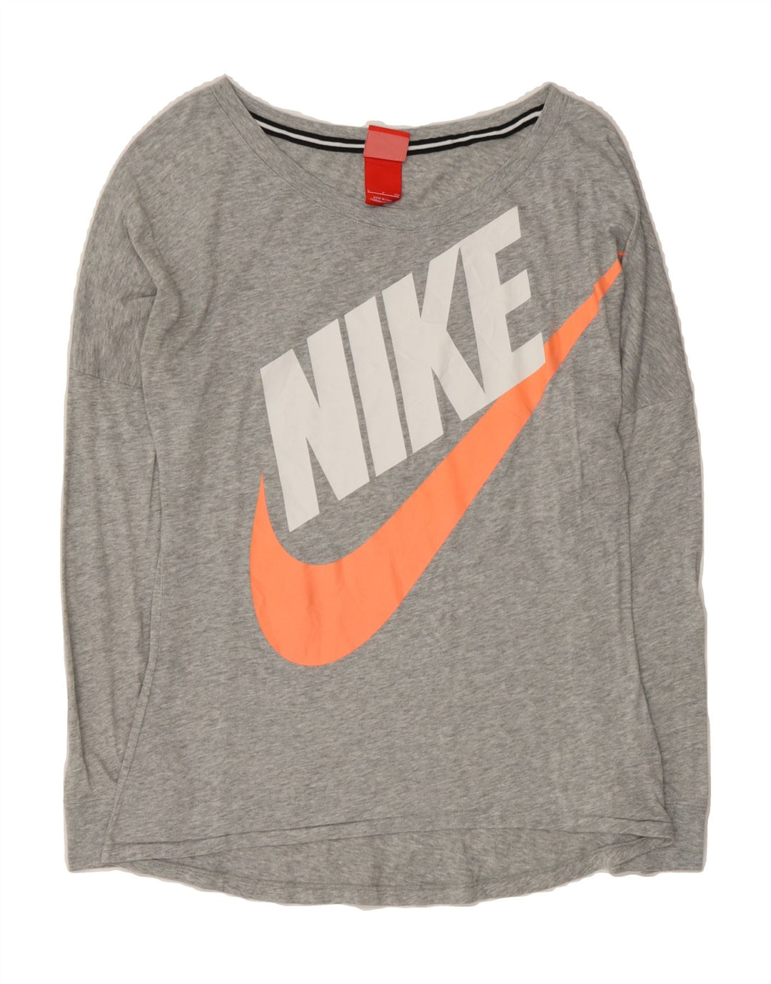 NIKE Womens Graphic Top Long Sleeve UK 10 Small Grey Polyester Vintage Nike and Second-Hand Nike from Messina Hembry 