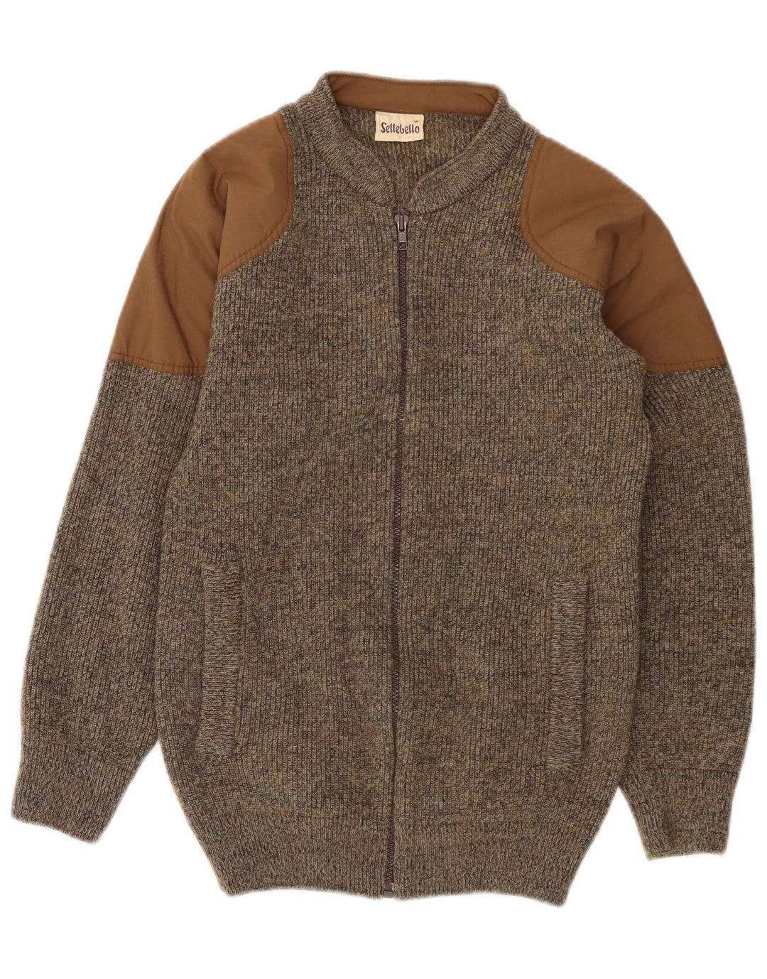 SETTEBELO Ανδρικό πουλόβερ ζακέτα από μαλλί σε μικρό καφέ