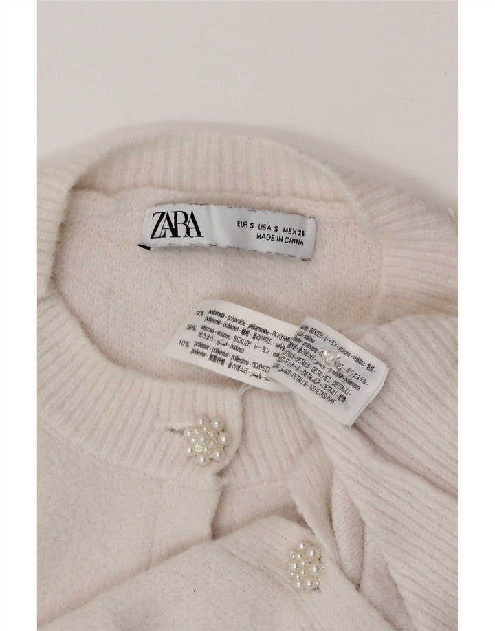 Zara Γυναικεία Ζακέτα UK 10 Small White Polyamide