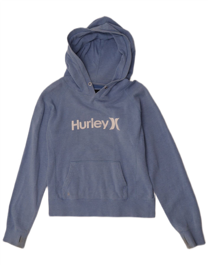 Hurley γυναικείο υπερμεγέθη γραφικό μπλουζάκι με κουκούλα UK 10 μικρό μπλε βαμβακερό
