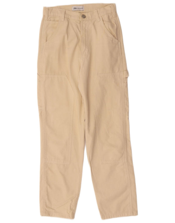Zara Γυναικείο ίσιο παντελόνι Cargo EU 34 2XS W24 L26 Beige βαμβακερό