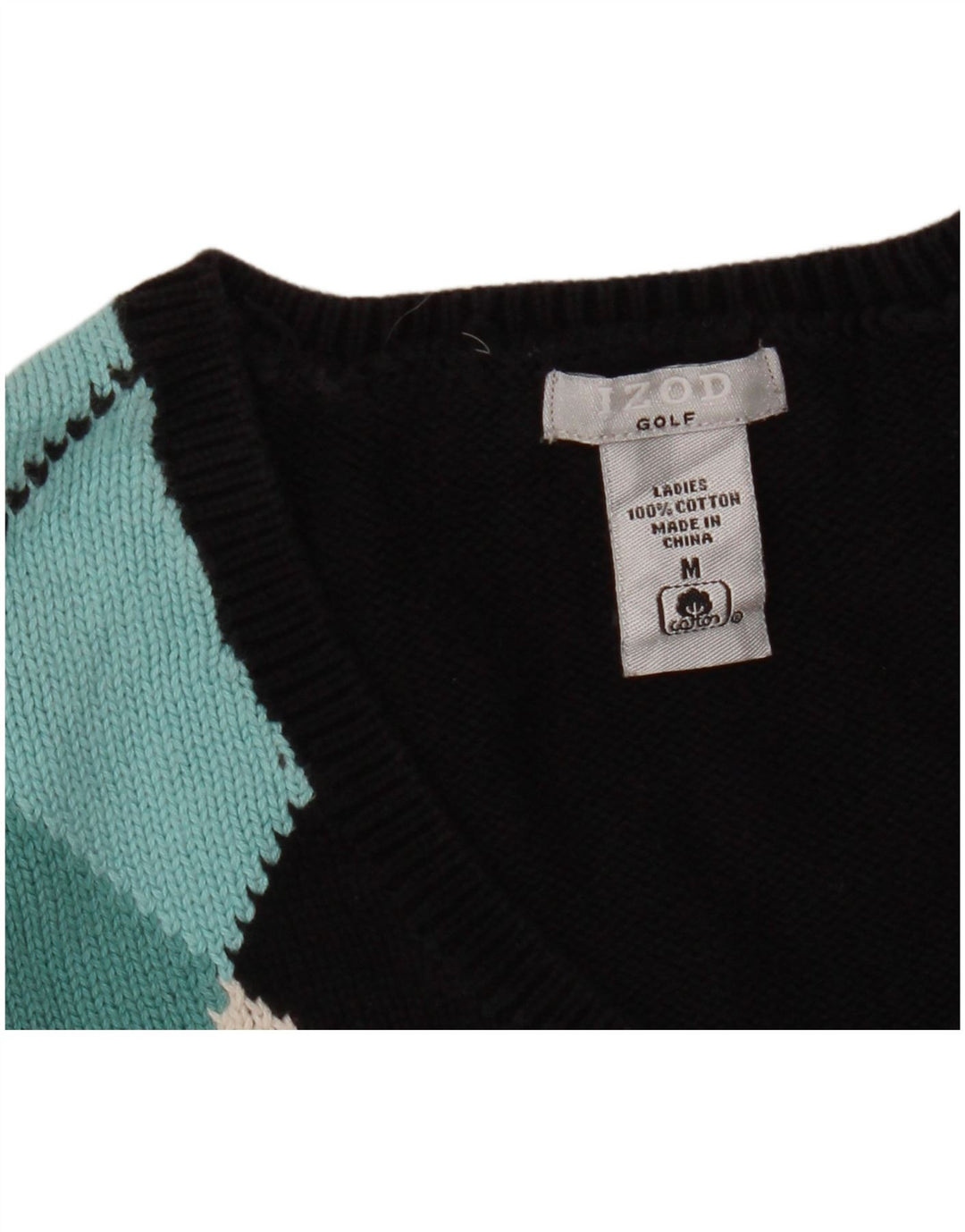 IZOD Γυναικείο πουλόβερ με λαιμόκοψη με V λαιμόκοψη UK 12 Medium Black Argyle/Diamond