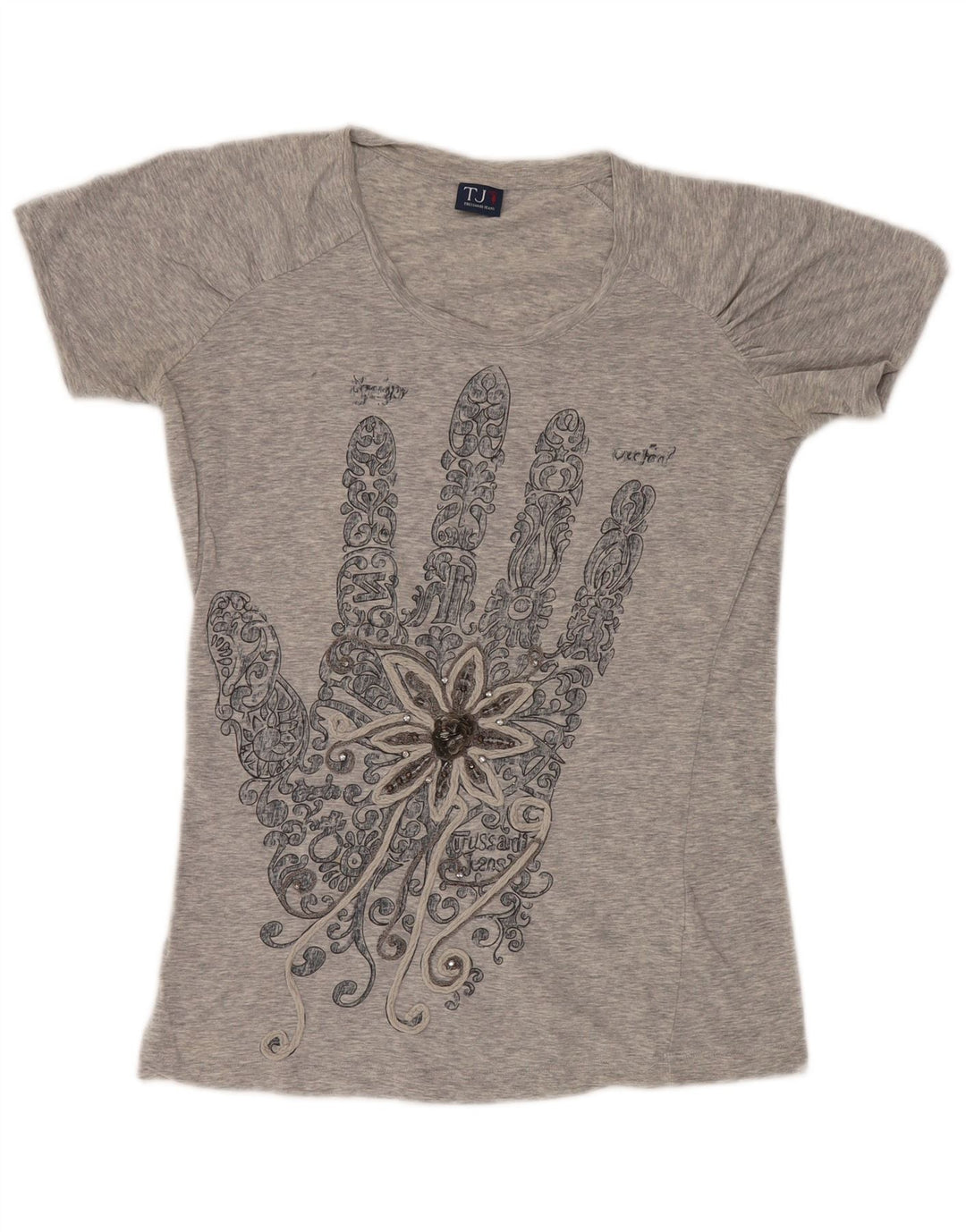 Trussardi Jeans Γυναικείο γραφικό T-Shirt Top UK 12 Medium Grey