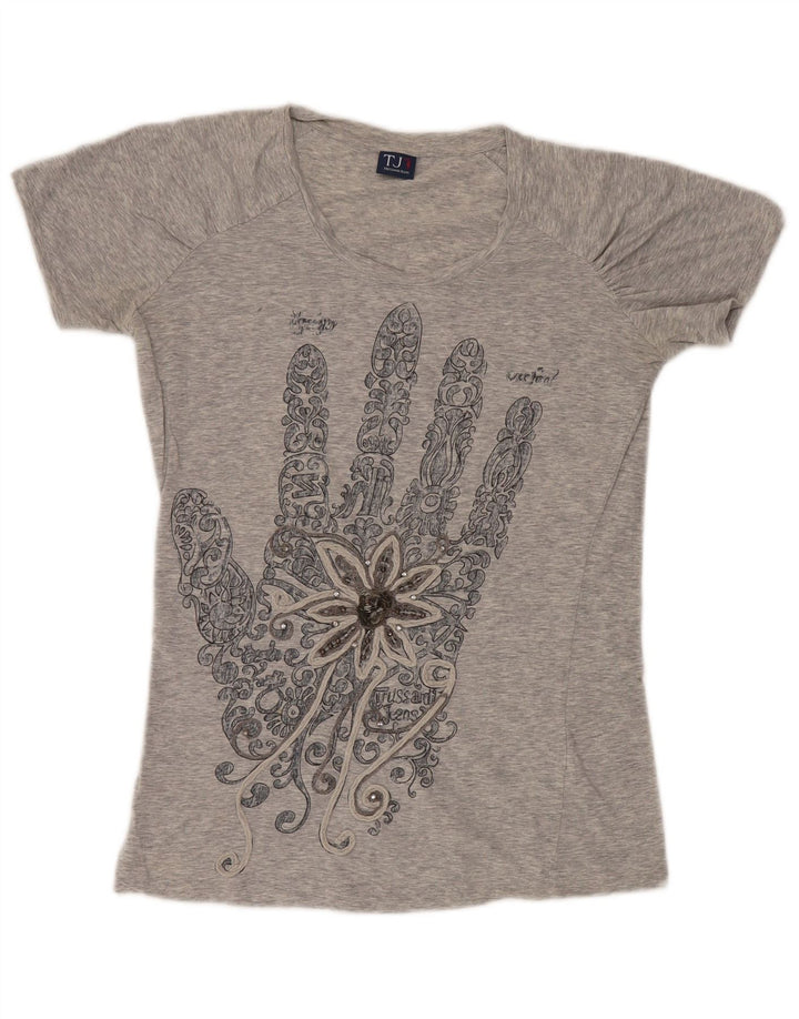 Trussardi Jeans Γυναικείο γραφικό T-Shirt Top UK 12 Medium Grey