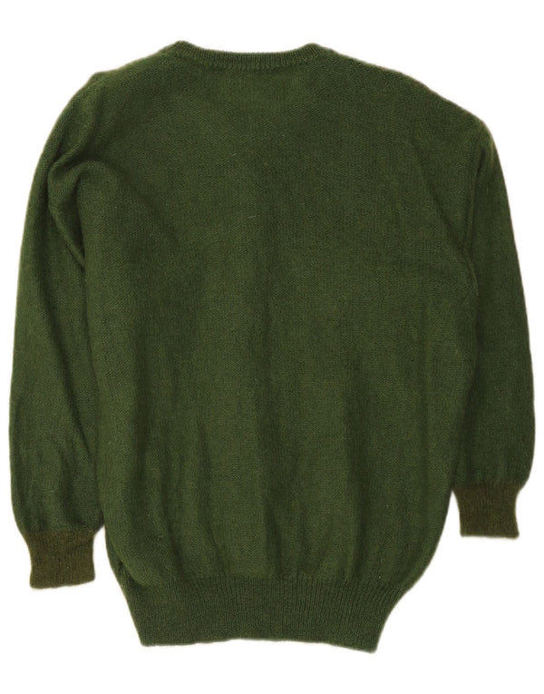 Vintage γυναικείο γραφικό oversized ζακέτα πουλόβερ UK 14 Μεσαίο πράσινο λουλουδάτο