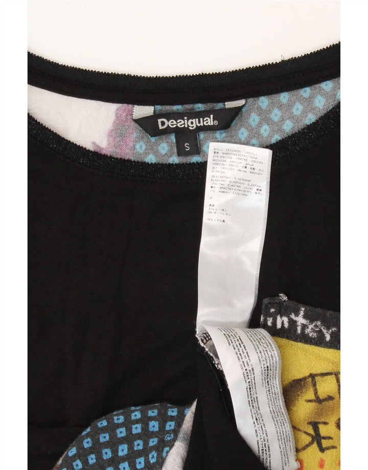 Desigual Γυναικείο Abstract Pattern Top 3/4 Sleeve UK 10 Small Black Viscose