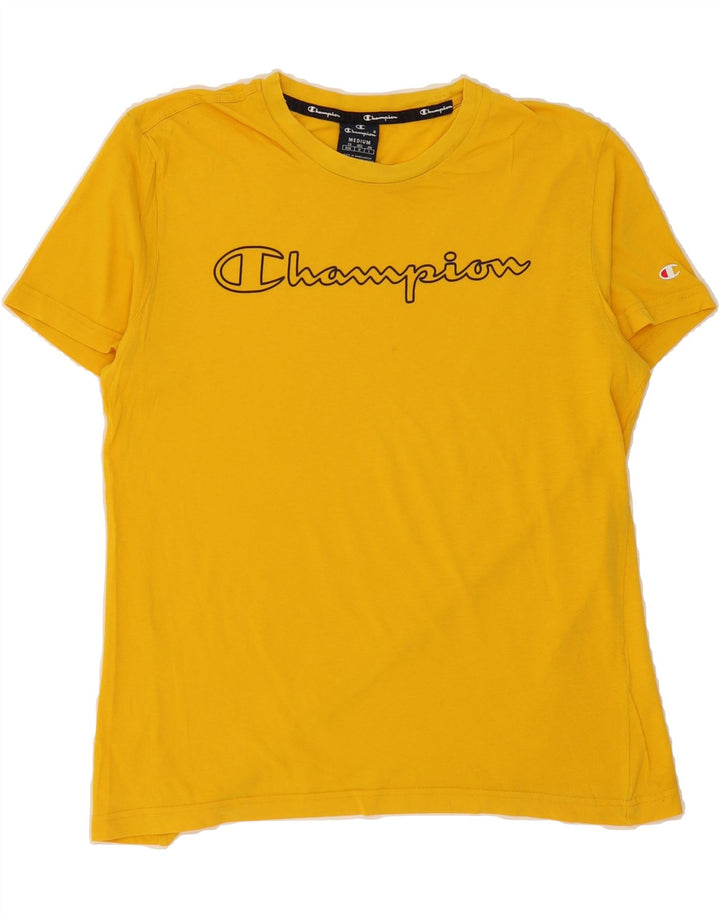 CHAMPION Mens Graphic T-Shirt Top Medium Yellow Vintage Champion and Second-Hand Champion from Messina Hembry 