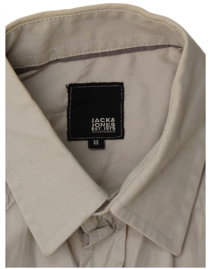 Ανδρικό κοντομάνικο πουκάμισο JACK & JONES Βαμβακερό μεσαίο γκρι