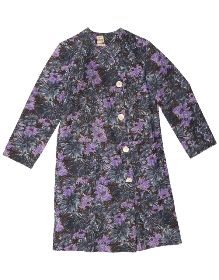Vintage γυναικείο πανωφόρι UK 14 Medium Purple Floral Polyamide