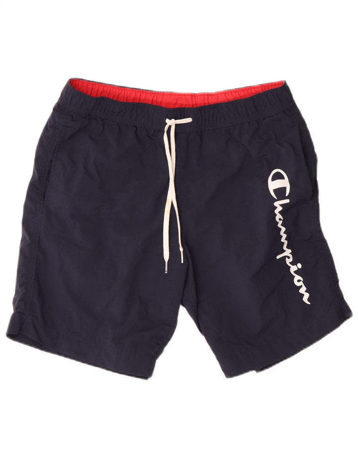 CHAMPION Mens Graphic Swimming Shorts Small  Navy Blue Polyamide