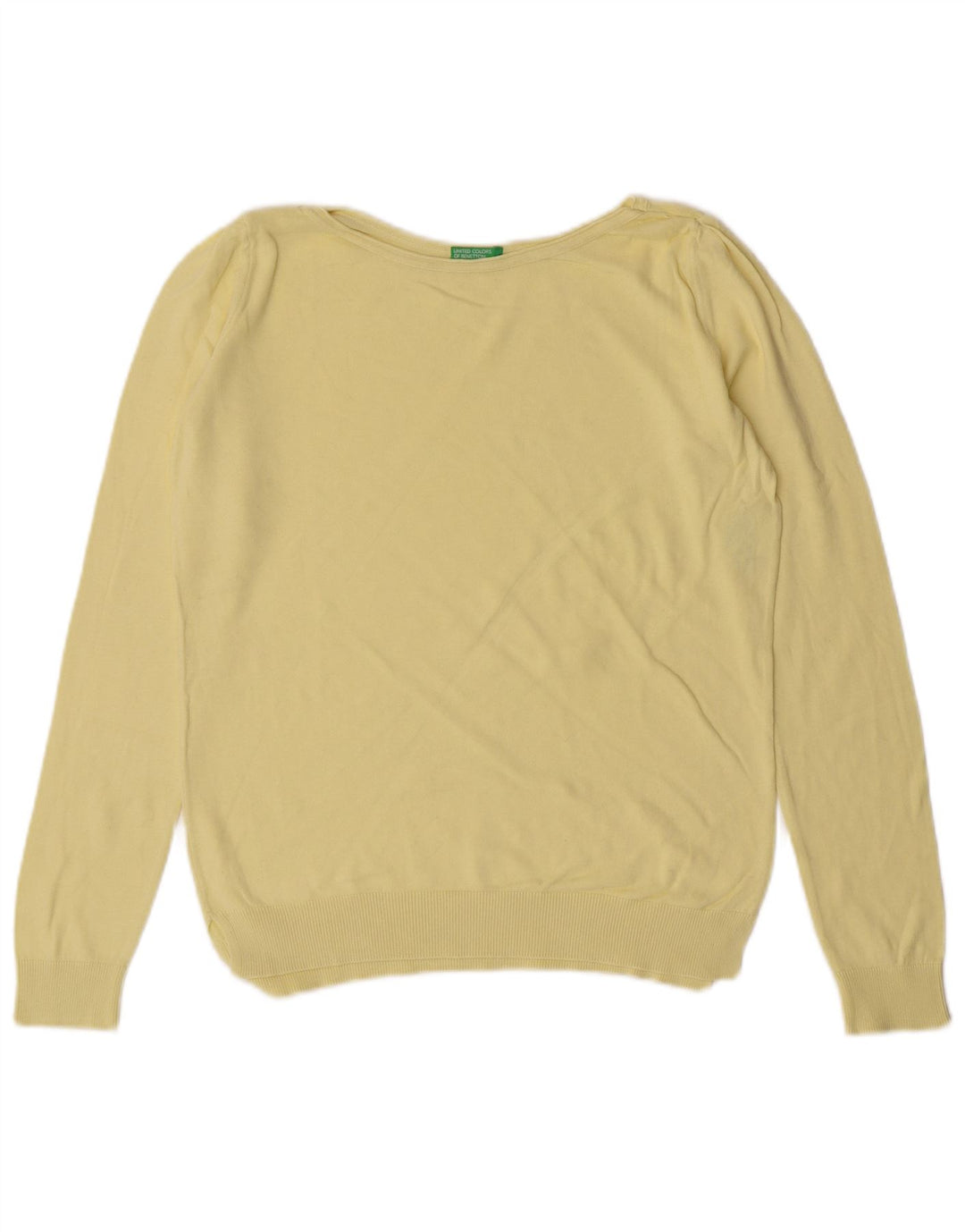 Γυναικείο πουλόβερ Benetton Boat Neck Jumper UK 12 Medium Yellow Cotton Classic