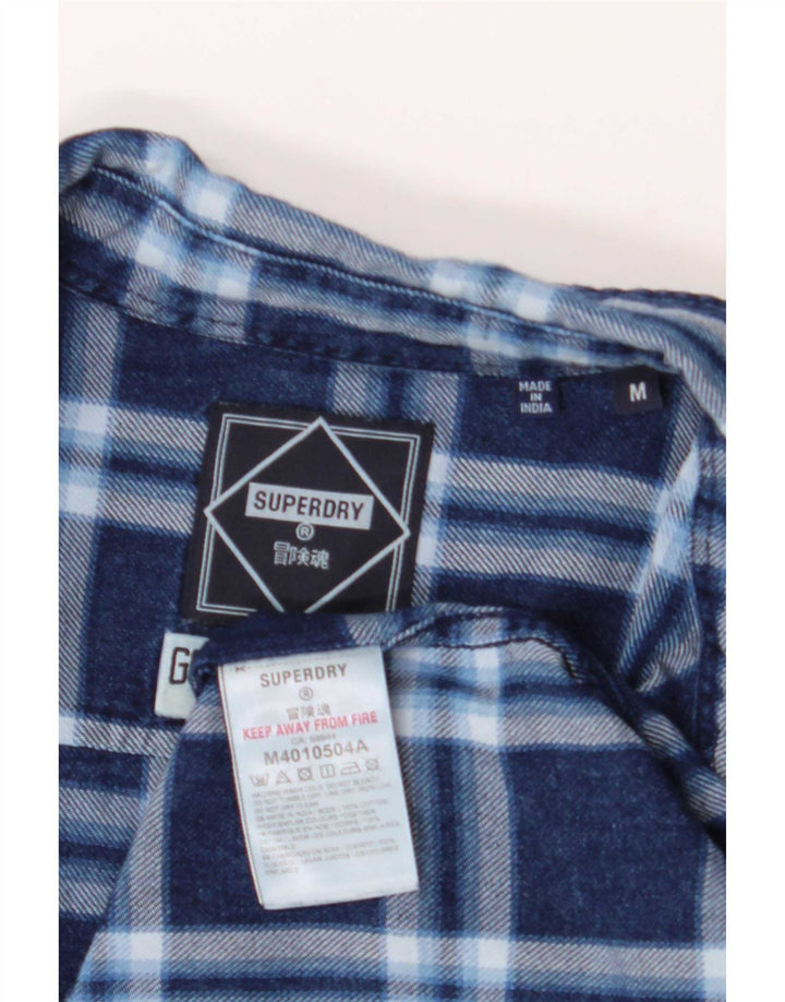Superdry Ανδρικό φανελένιο πουκάμισο Medium Navy Blue Cotton