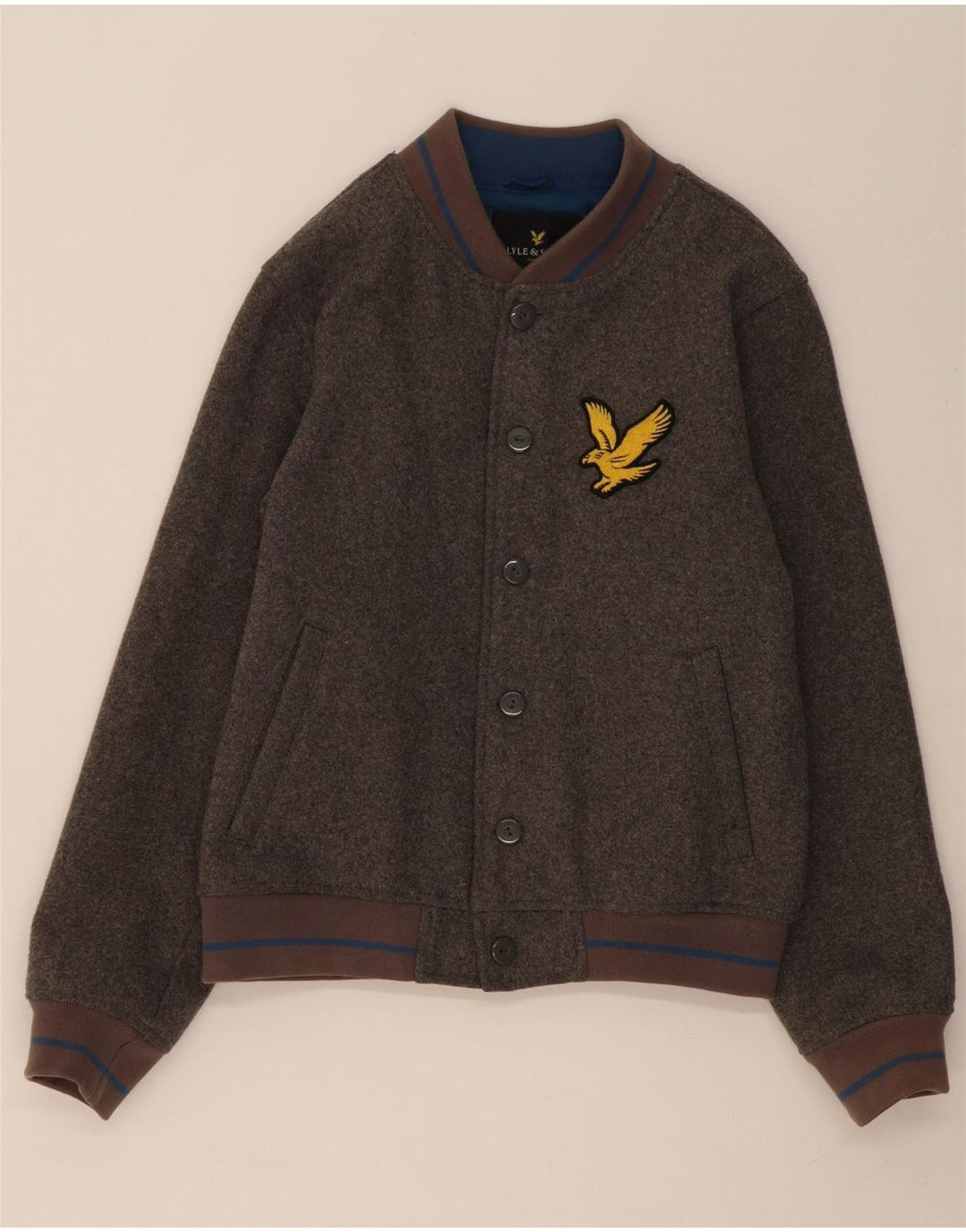 LYLE & SCOTT Mens Varsity Jacket UK 38 Medium Grey Wool Vintage Lyle & Scott and Second-Hand Lyle & Scott from Messina Hembry 