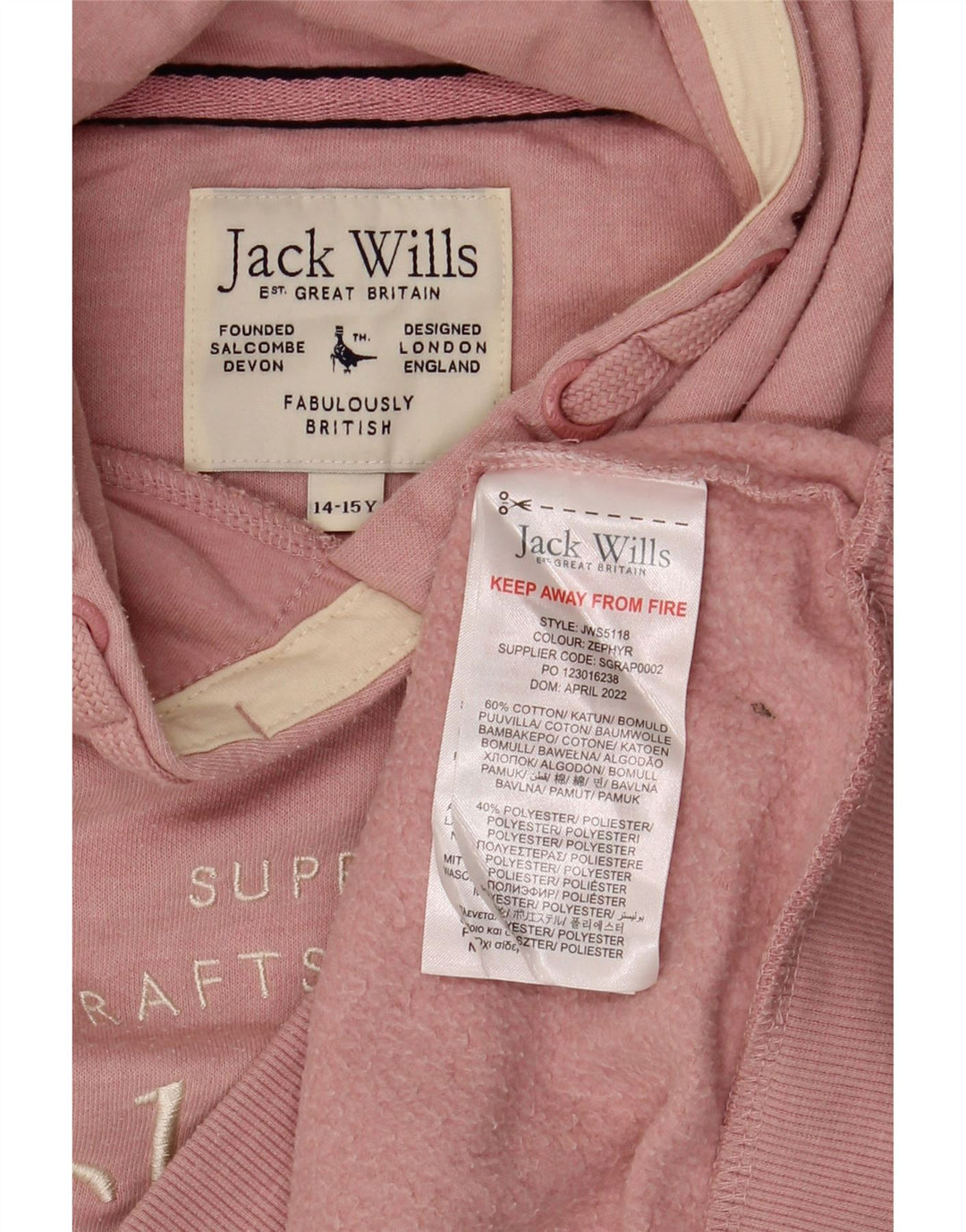 JACK WILLS Γραφικό μπλουζάκι με κουκούλα για κορίτσια 14-15 ετών Ροζ βαμβακερό