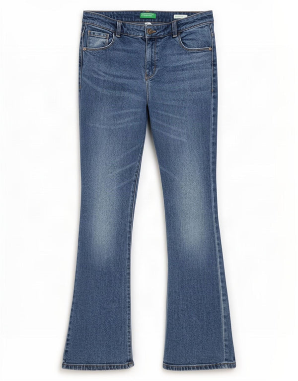 Benetton Girls Bonnie Flared Jeans 13-14 ετών 3XL W28 L79 Μπλε βαμβακερό