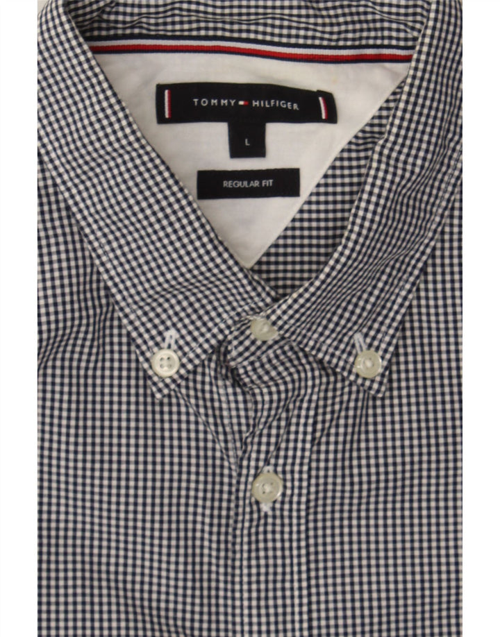 TOMMY HILFIGER Mens Regular Fit Shirt Large Blue Gingham Cotton Vintage Tommy Hilfiger and Second-Hand Tommy Hilfiger from Messina Hembry 