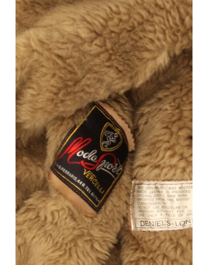 Ανδρικό παλτό VINTAGE Shearling UK 38 Δερμάτινο μεσαίο καφέ