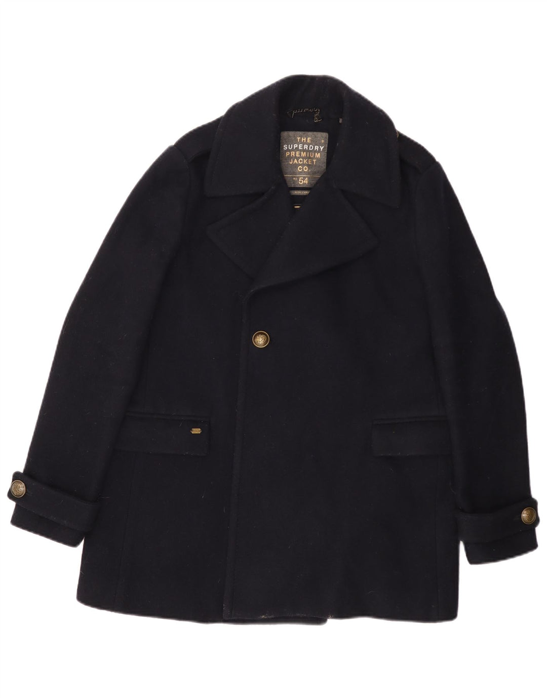 Superdry Ανδρικό παλτό μπιζελιού UK 40 Large Navy Blue Wool