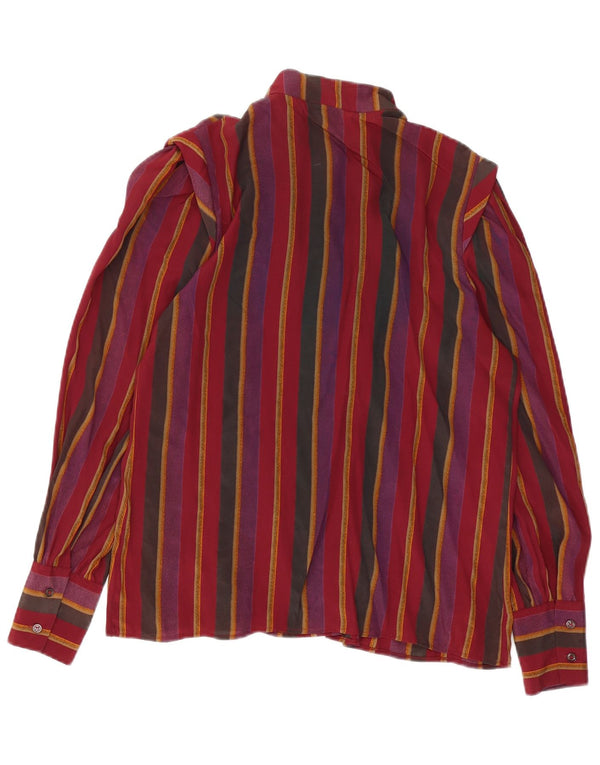 VINTAGE Γυναικείο Πουκάμισο Μπλούζα IT 46 Μεγάλο Βουργουνδί Ριγέ Μεταξωτό