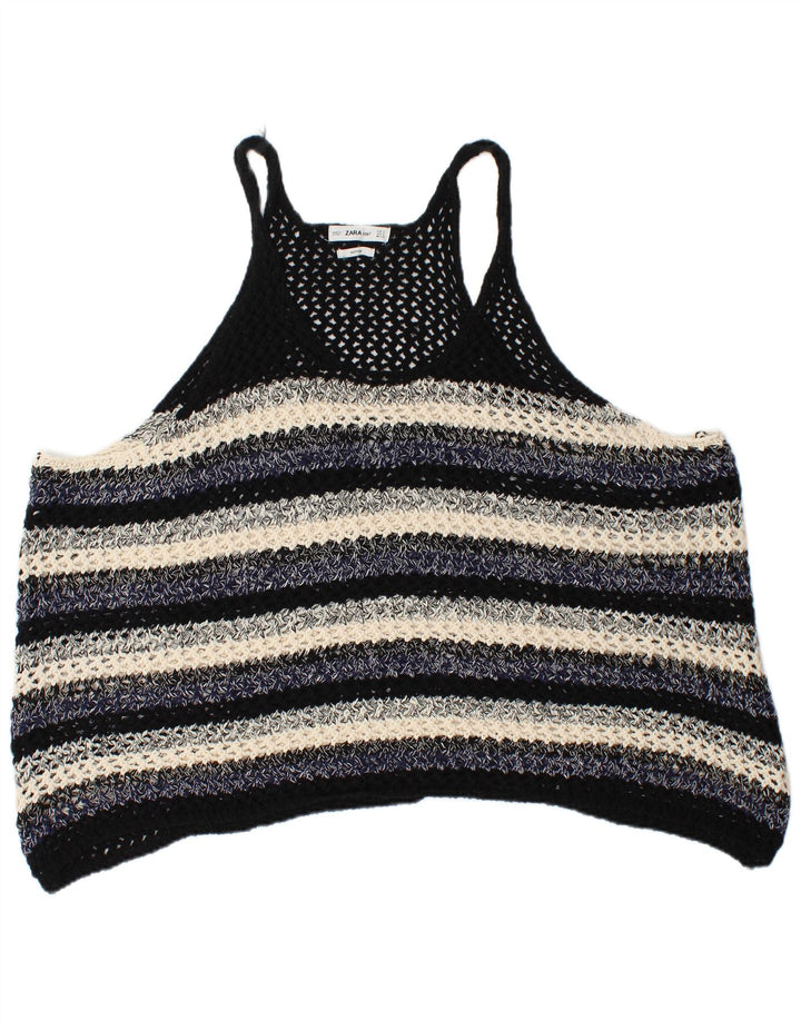 Zara γυναικεία υπερμεγέθη αμάνικη μπλούζα Top 10 Small Navy Blue ριγέ